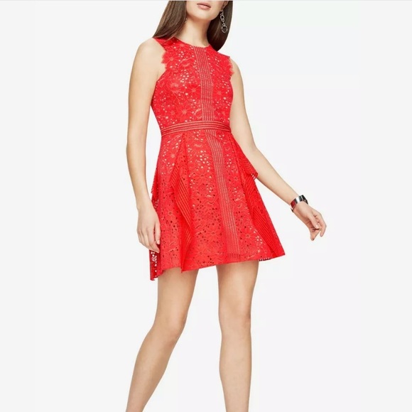 BCBGMaxAzria Dresses & Skirts - BCBG Max Azria Red Lace Dress semi formal spring